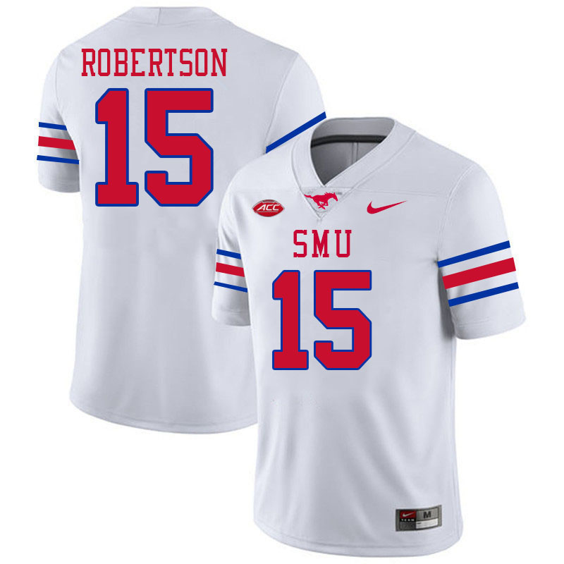 SMU Mustangs #15 Cameron Robertson College Football Jerseys Stitched Sale-White